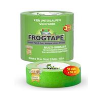 FrogTape Multi Surface Ruban de Masquage 36mm x 55m lot de 3, Adhésif Peintre avec Technologie PaintBlock, Lignes Nettes, Enlèvement Sans Résidus, Scotch Peinture pour Bois Verre Métal, Vert