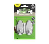 FrogTape reMOVEables Lot de 2 crochets muraux robustes, sans dommages, faciles à enlever et à réutiliser, crochet mural moyen avec bandes adhésives, peut supporter jusqu'à 1,4 kg, comprend 2 crochets