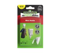 FrogTape reMOVEables Lot de 24 mini crochets adhésifs pour suspension - Clips d'intérieur pour lumières, clés, fils, décoration de vacances - Sans dommages - Amovibles et réutilisables - 24 crochets