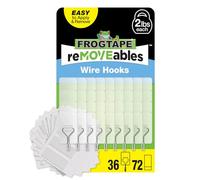 FrogTape reMOVEables Lot de 36 crochets adhésifs sans dommages - Crochets muraux en fil métallique moyen amovibles et réutilisables pour suspendre - Sans clous - Comprend 36 crochets et 48 bandes