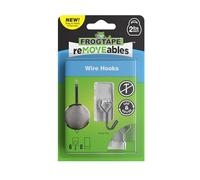 FrogTape reMOVEables Lot de 6 crochets adhésifs sans dommages - Crochets muraux en fil métallique moyen amovibles et réutilisables pour suspendre - Sans clous - Comprend 6 crochets et 8 bandes