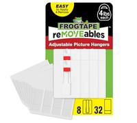 FrogTape reMOVEables Lot de 8 cintres réglables et amovibles sans clous pour cadres photo, miroirs, projet avec 8 cintres réutilisables et 32 bandes adhésives, blanc