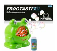 FROGTASTIX Machine à bulles de savon Bulles de savon Grenouille à piles, appareil à bulles de savon avec liquide pour bulles de savon