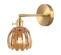 FROIDEXG Applique Murale avec Abat-Jour en Verre Tulipe Ambré Appliques en Laiton Réglables À 180 Degrés Luminaire Mural Moderne avec Interrupteur pour Salon Chambre À Coucher 1 Paquet