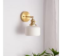 FROIDEXG Applique Murale plissée Blanche Minimaliste en Laiton brossé, Abat-Jour en céramique avec Interrupteur Rotatif, éclairage réglable, Applique Murale E27 pour Salle à Manger et Maison