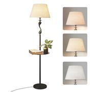 FROIDEXG Lampadaire à intensité variable avec table d'appoint intégrée, lampe de chevet avec abat-jour en tissu à 3 températures de couleur, structure en métal noir et étagère. Idéal pour le salon.
