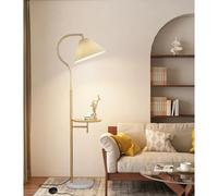 FROIDEXG Lampadaire à intensité variable avec tablette, lampe de chevet avec interrupteur et tête orientable, lampadaire doré, lampe haute idéale pour l'éclairage de lecture du salon (ampoule incluse)