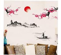 Froiny Sticker Mural Décoration Fleur Cerisier Rose Japonais Style Chinois pour Décoration Salon