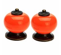 Frolahouse Lot de 2 poignées de placard orange en céramique avec base en alliage de zinc, boutons en céramique pour meubles/tiroirs/placards/poignées avec vis de montage