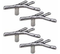 Frolahouse Lot de 4 poignées d'arbres en alliage de zinc en forme de branche d'arbre, matériel moderne, bouton à trou unique pour tiroir, armoire (argent)