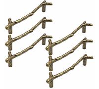 Frolahouse Lot de 6 poignées de porte en alliage de zinc, en forme de branche d'arbre en cuivre, poignées de tiroir, poignées d'armoire, poignée de boîte de rangement, avec vis de montage (distance du