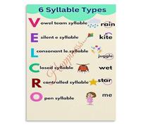 From Closed to Consonant Le 6 Syllable Types Poster | Full progression chart, see the whole picture, visual learner dream(Framed,16x24inch(40x60cm))