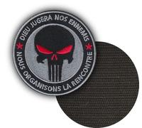 FROM HAWAII WITH LOVE - D693 - Diamètre: 8 cm - Ecusson Patch Brodé Avec Scratch Cousu Au Dos + Carré Scratch A Coudre, Face Opposé 10 cm x 10 cm Offert/dieu jugera nos ennemis gris noir