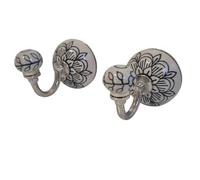 FROM INDIA BOUTIQUE Lot de 2 Crochets muraux, Patère murale, Porte-manteau en Céramique et Aluminium Blanc