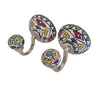 FROM INDIA BOUTIQUE Lot de 2 Crochets muraux, Patère murale, Porte-manteau en Céramique et Aluminium Multicolore