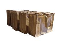 FROM INDIA BOUTIQUE Lot de 5 Sacs Cabas en Toile de Jute 100% Naturelle, Grand 50x35x20 cm, Beige