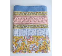 FROM INDIA BOUTIQUE Nappe de Table Rectangulaire Indienne en Block Print 100% Coton, 6 Places 160 x 230 cm, Jaune et Bleu