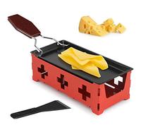 Fromage Plateau De Cuisson en Acier, Raclette à Fromage en Bois avec Spatule en Silicone Plateau De Cuisson Poêle avec Poignée en Bois Ensemble de Plaques de Cuisson Antiadhésives Rouge