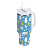 Fromages with Milk Gobelet en acier inoxydable avec poignée et paille, bouteille d'eau réutilisable, tasse de voyage isotherme, 1,2 l