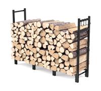 FRONDENT Étagère à Bois De Cheminée En Métal,Range Bûches Extérieur Réglable,114x25x80cm-Support Pour Bois De Chauffage Avec 4 Crochets,Aide à l'Empilage,Pour Intérieur Et Extérieur,Jardin,Cheminée
