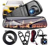 Front and Rear Car Dashcam, Car Camera with 4.3 Inch Screen, 1080P, 12-24V/2A, M-JPEG, Night and Loop Recording, 170° Front 120° Rear View Angle, TF 32GB