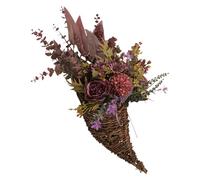 Front Door Basket Wreaths, Artificial Flowers with Ox Horn Basket, 19.69x11.81 inches UV Resistant Material, Realistic Seasonal Decor for Spring, Summer, Fall, Winter, Or Living Room Display