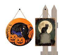 Front Door Halloween Decor, 2 Pieces Witch Wooden Trick Treat Sign