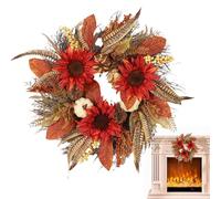 Front Door Wreath, Pumpkin Flower Room Decor, 19.68inches Realistic Seasonal Arrangement, Festive Autumn Display for Thanksgiving, Halloween, Home, Fireplace, Window, Patio, Apartment, Holiday Party