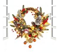 Front Door Wreath with Lights - Christmas Wreath, LED Christmas Decorative Garland Keepsake | Holiday Door Decorations with Bells, Pin Cônes & Baubles for Indoor Outdoor Wall, Window, Porch