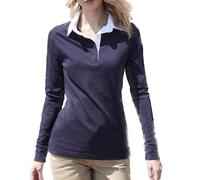 Femmes Coton Uni Bleu Bordeaux Noir Polo Rugby Manches Longues 10-22