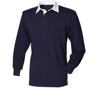 Front Row - Polo de rugby à manches longues 100% coton - Homme (4XL) (Bleu marine/Blanc) - UTRW478 Bleu Marine/Blanc, Bleu marine/Blanc G