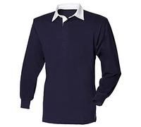 Front Row - Polo de Rugby à Manches Longues 100% Coton - Homme (XS) (Bleu Marine/Blanc)