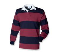 Front Row Polo Rugby Boutonné Coton Rayé Bourgogne Bleu Marine/Blanc S-XXL