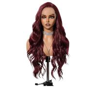 Front Wig, Red Wig, Wave Style Curly Transparent Lace Glueless Realistic Look Natural Texture Lightweight Design Adjustable Fit, Fake Hair for Women, 25.98inches