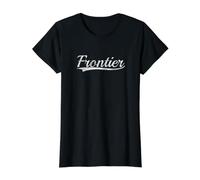 Frontier Vintage Inspired Throwback Varsity Classic Style T-Shirt Graphique avec Valeur, Femme, Noir, M
