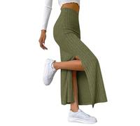 Frontière américaine européenne printemps été cintrée fente latérale jupe en tricot mince dames Hakama, vert, XL