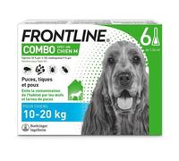 FRONTLINE Combo Chien - Anti Puces, Anti-Tiques - Protège L'Habitat, Élimine Puces Pendant 8 Semaines/Tiques Pendant 4 Semaines - Pour Chien 10 à 20 kg - Fabriqué En France - 6 Pipettes