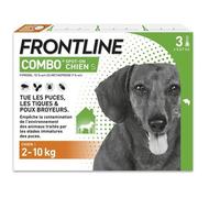 FRONTLINE Combo Chien - Anti Puces, Anti-Tiques - Protège L'Habitat, Élimine Puces Pendant 8 Semaines-Tiques Pendant 4 Semaines - Pour Petit Chien 2 à 10 kg -Fabriqué en France - 3 Pipettes Spot-On