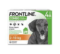 FRONTLINE Combo Chien - Anti Puces, Anti-Tiques - Protège L'Habitat, Élimine Puces Pendant 8 Semaines/Tiques Pendant 4 Semaines - Pour Petit Chien 2 à 10 kg - Fabriqué En France - 4 Pipettes