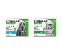 FRONTLINE Combo Chien - Anti-puces et Anti-tiques pour Chien - 10-20kg - 6 pipettes & Combo Chat - Anti Puces, Tiques & Poux - Jusqu'à 4 Semaines - 6 Pipettes Application Spot on