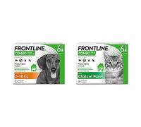 FRONTLINE Combo Chien - Anti-puces et Anti-tiques pour Chien - 2-10kg - 6 pipettes & Combo Chat - Protège L'Animal & L'Habitat - Jusqu'à 4 Semaines - 6 Pipettes Application Spot on