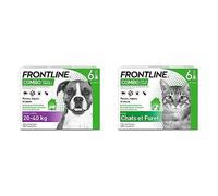 FRONTLINE Combo Chien - Anti-puces et Anti-tiques pour Chien - 20-40kg - 6 pipettes & Combo Chat - Protège L'Animal & L'Habitat - Jusqu'à 4 Semaines - 6 Pipettes Application Spot on