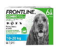 FRONTLINE Combo Chien - Anti Puces, Anti-Tiques - Protège L'Habitat, Élimine Puces Pendant 8 Semaines/Tiques Pendant 4 Semaines - Pour Chien 10 à 20 kg - Fabriqué En France - 6 Pipettes