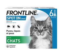 FRONTLINE Spot On Chat - Anti Puces, Tiques & Poux broyeurs - Protège L'Animal pendant 4 semaines contre les Puces, 2 semaines contre les Tiques - Fabriqué En France - 6 Pipettes Application Spot On