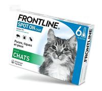 Frontline Spot-On Chat 6 Pipettes élimine les puces adultes, les tiques et les poux broyeurs