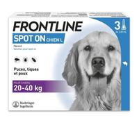 Frontline Spot On chien - Anti-puces anti-tiques pour chien L - 20-40kg - 3 pipettes