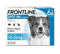FRONTLINE Spot-On Chien - Anti Puces, Tiques & Poux Broyeurs - Protège Pendant 8 Semaines Contre Les Puces/4 Semaines Contre Les Tiques - Pour Chien 10 à 20 kg - Fabriqué en France - 6 Pipettes