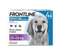 FRONTLINE Spot On Chien - Anti Puces, Anti-Tiques & Poux - Élimine Puces Pendant2 mois/Tiques Pendant 1 mois - Pour Petit Chien 20 à 40 kg - Fabriqué En France - 4 Pipettes