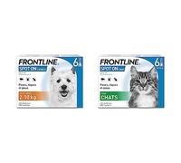 FRONTLINE Spot-on Chien - Anti-puces et Anti-tiques pour Chien - 2-10kg - 6 pipettes & Spot on Chat - Elimine Les Parasites - Protège L'Animal - Jusqu'à 4 Semaines - 6 Pipettes Application Spot on