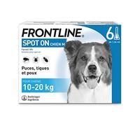 FRONTLINE Spot-On Chien - Anti Puces, Tiques & Poux Broyeurs - Protège Pendant 8 Semaines Contre Les Puces/4 Semaines Contre Les Tiques - Pour Chien 10 à 20 kg - Fabriqué en France - 6 Pipettes